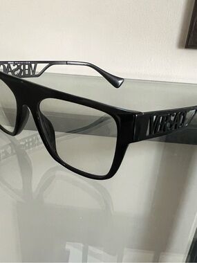 Versace Black Men's Rectangular Logo Frame Glasses